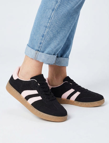 Gerippte Stoff-Sneaker - Schwarz