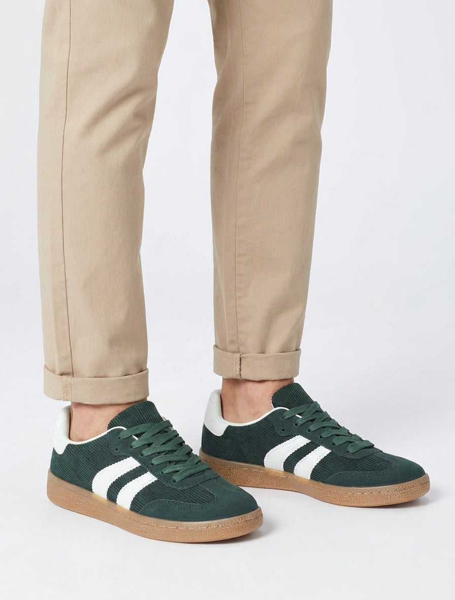 Gerippte Stoff-Sneaker - Tannengrün