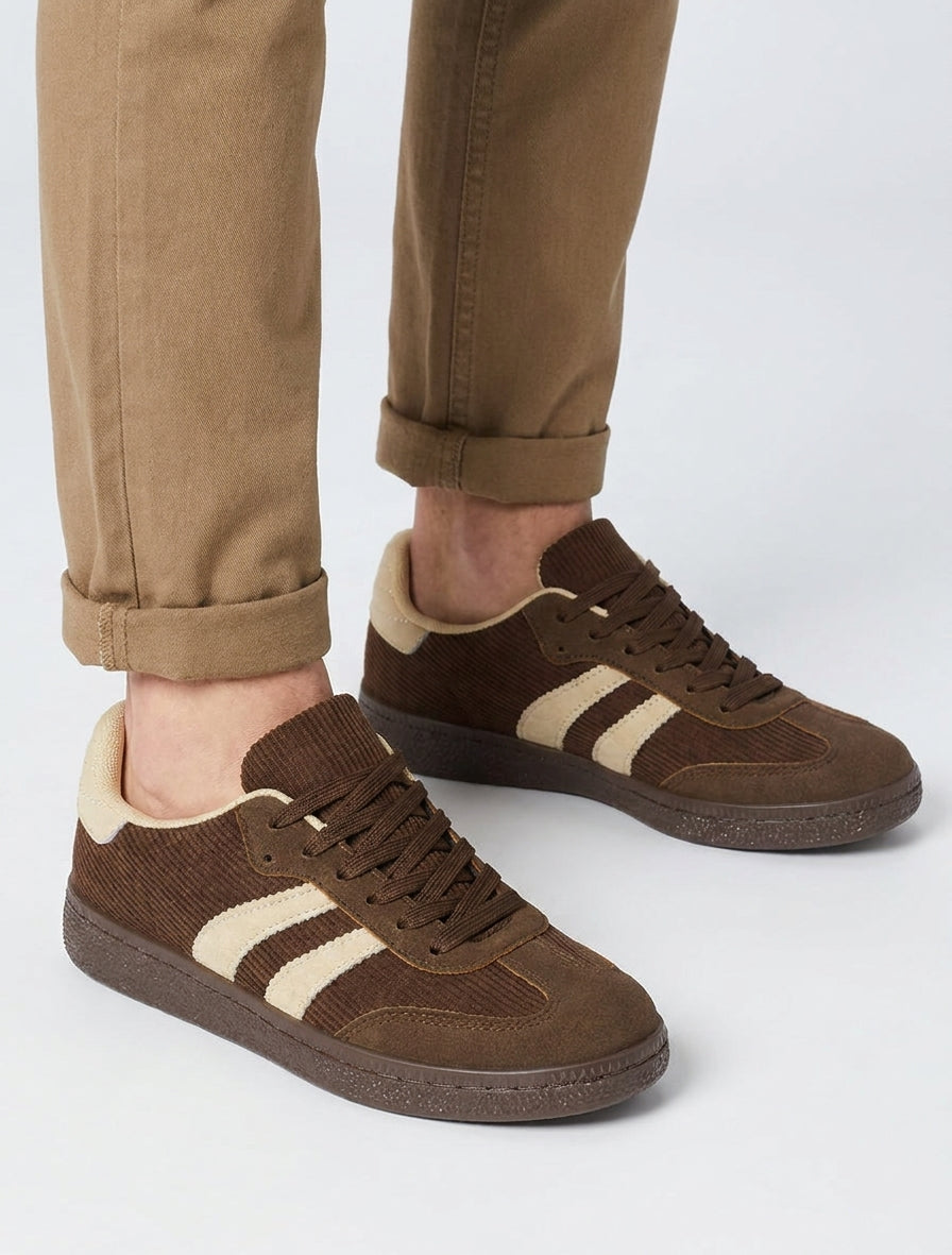 Gerippte Stoff-Sneaker - Braun