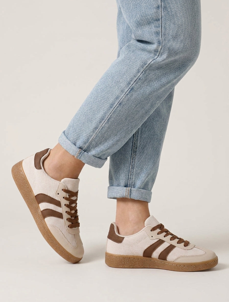 Gerippte Stoff-Sneaker - Beige