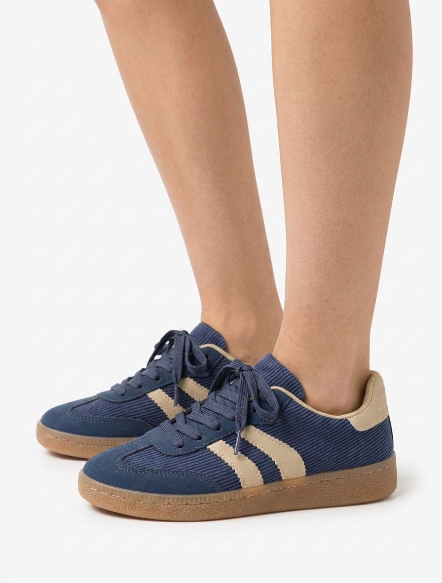 Gerippte Stoff-Sneaker - Blau