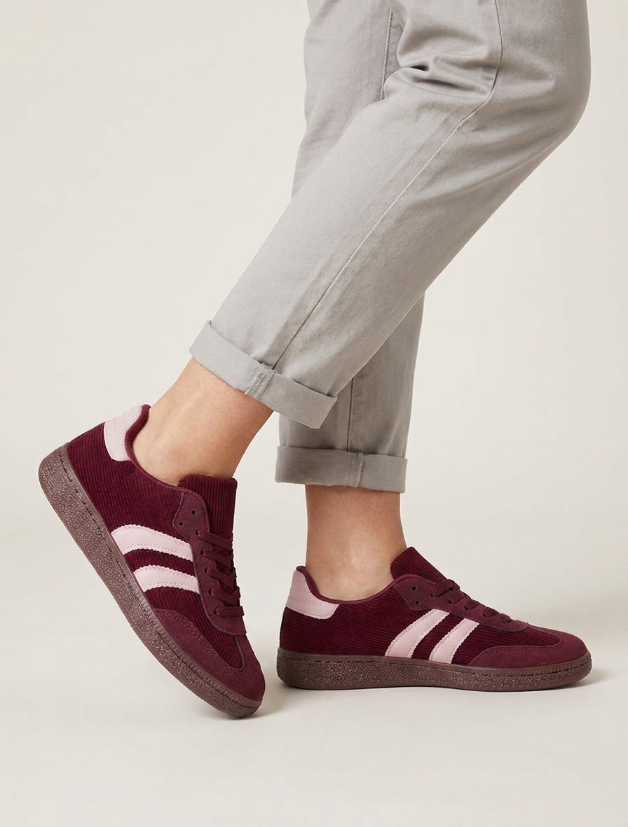 Gerippte Stoff-Sneaker - Weinrot