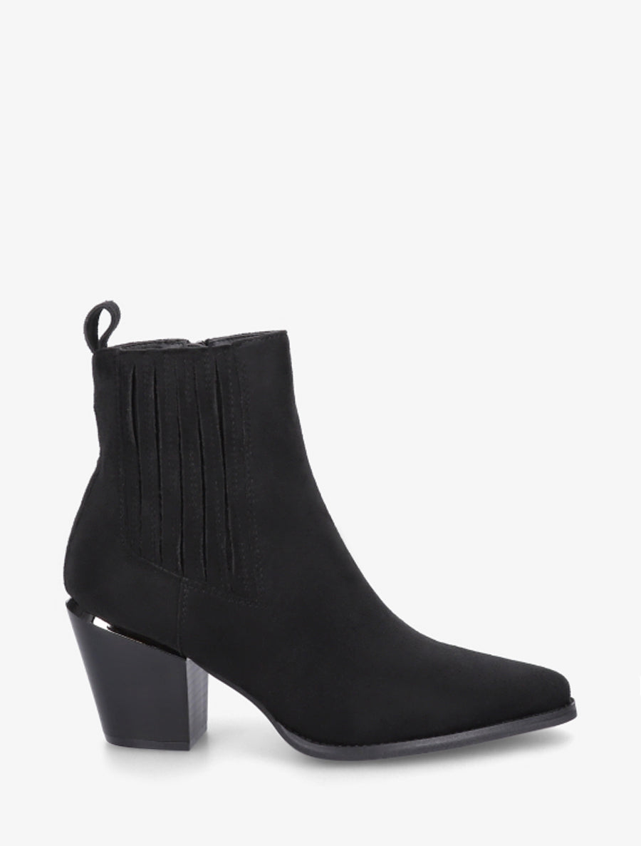 Bottines en suédine style santiags - Noir - 1