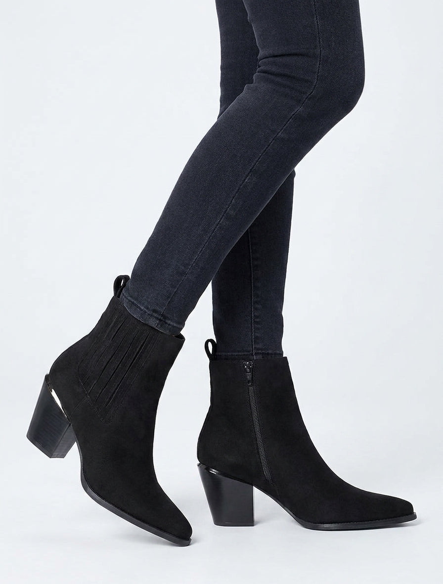 Stiefeletten aus Wildleder im Cowboy-Stil - Schwarz