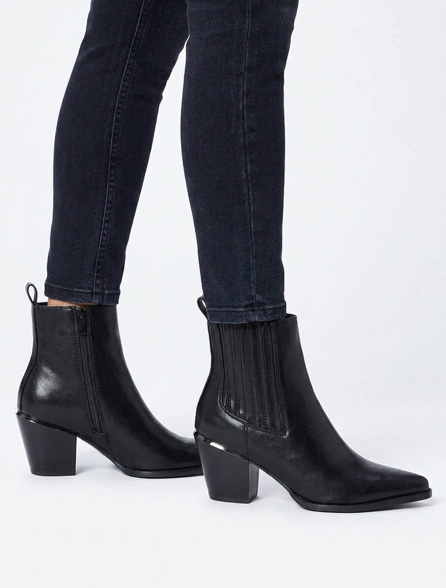 Stiefeletten im Cowboy-Stil aus Kunstleder - Schwarz