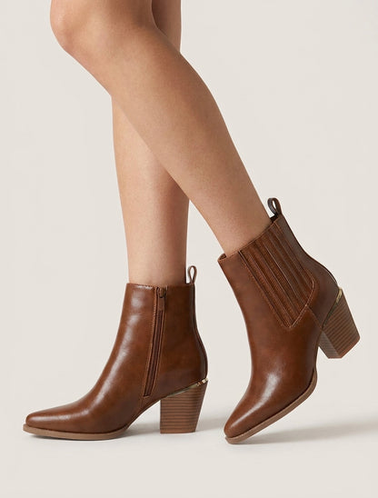 Stiefeletten im Cowboy-Stil aus Kunstleder - Kamel