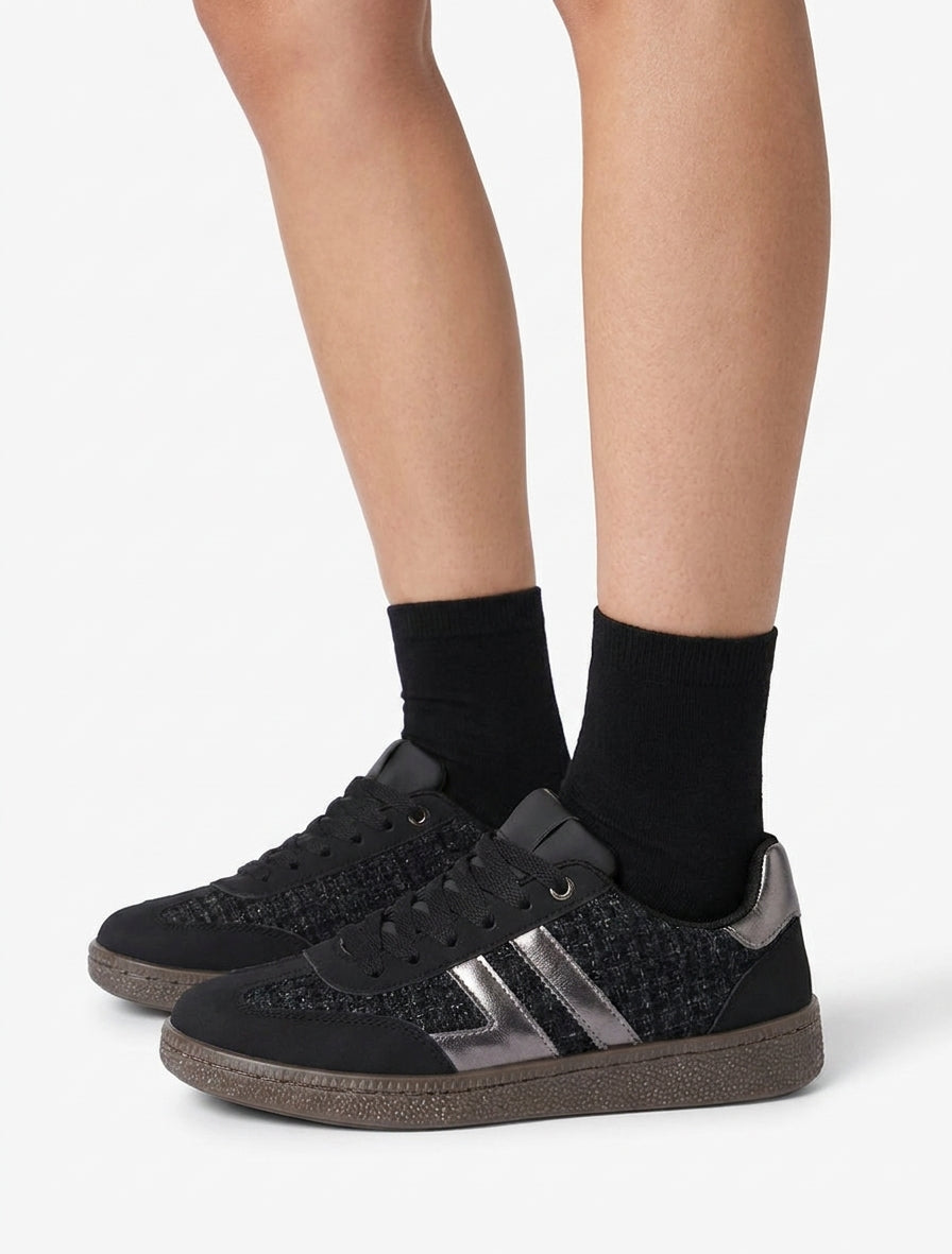 Tweed- und Wildleder-Sneaker - Schwarz