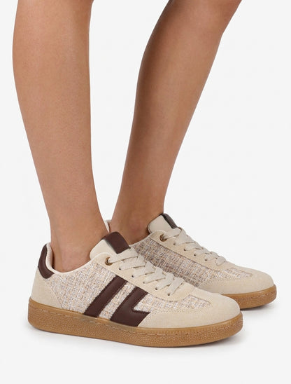 Tweed- und Wildleder-Sneaker - Beige