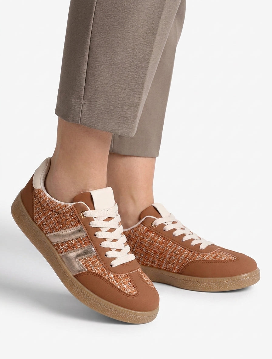 Tweed- und Wildleder-Sneaker - Rost