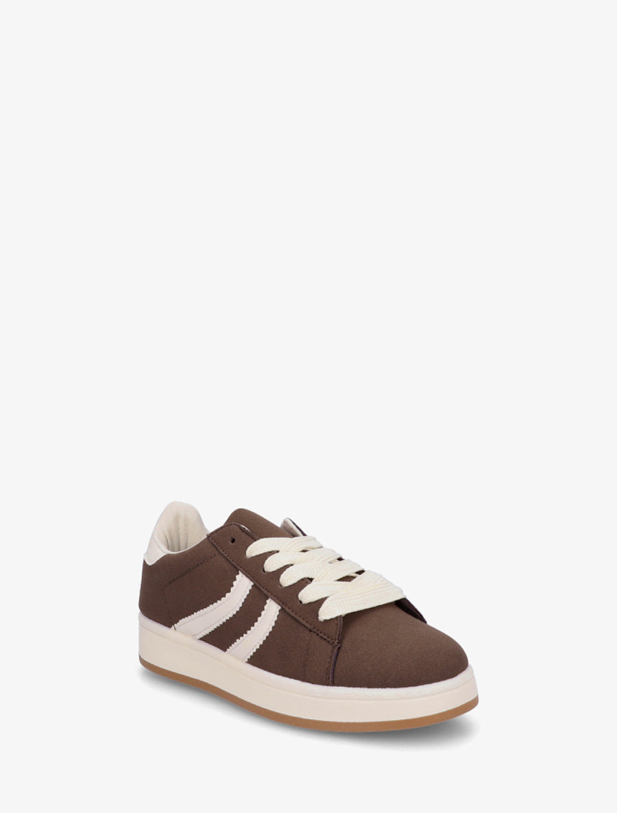 Baskets effet nubuck à bandes dentelées - Marron - 2