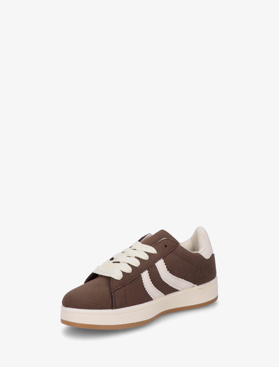 Baskets effet nubuck à bandes dentelées - Marron - 3