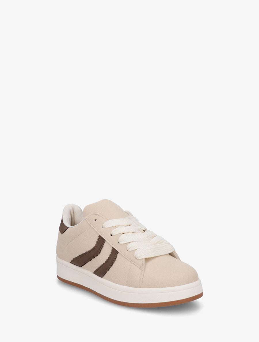 Baskets effet nubuck à bandes dentelées - Beige - 2