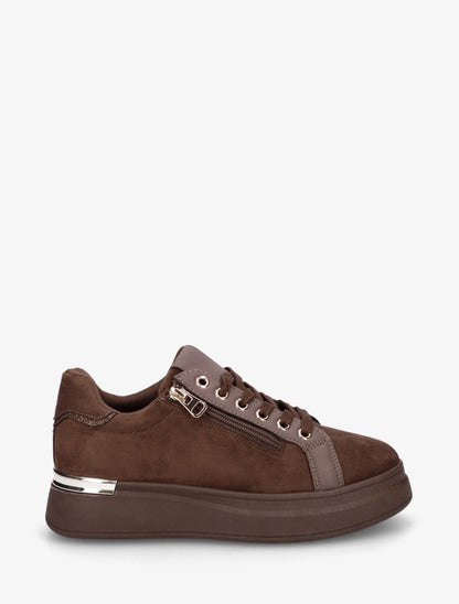 Sneakers en suédine à semelle épaisse - Marron - 1