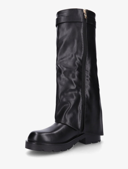 Bottes en simili à revers et bijou cadenas - Noir - 3