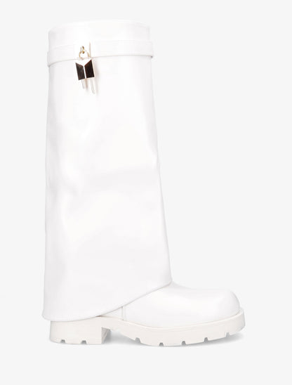 Bottes en simili à revers et bijou cadenas - Blanc - 1