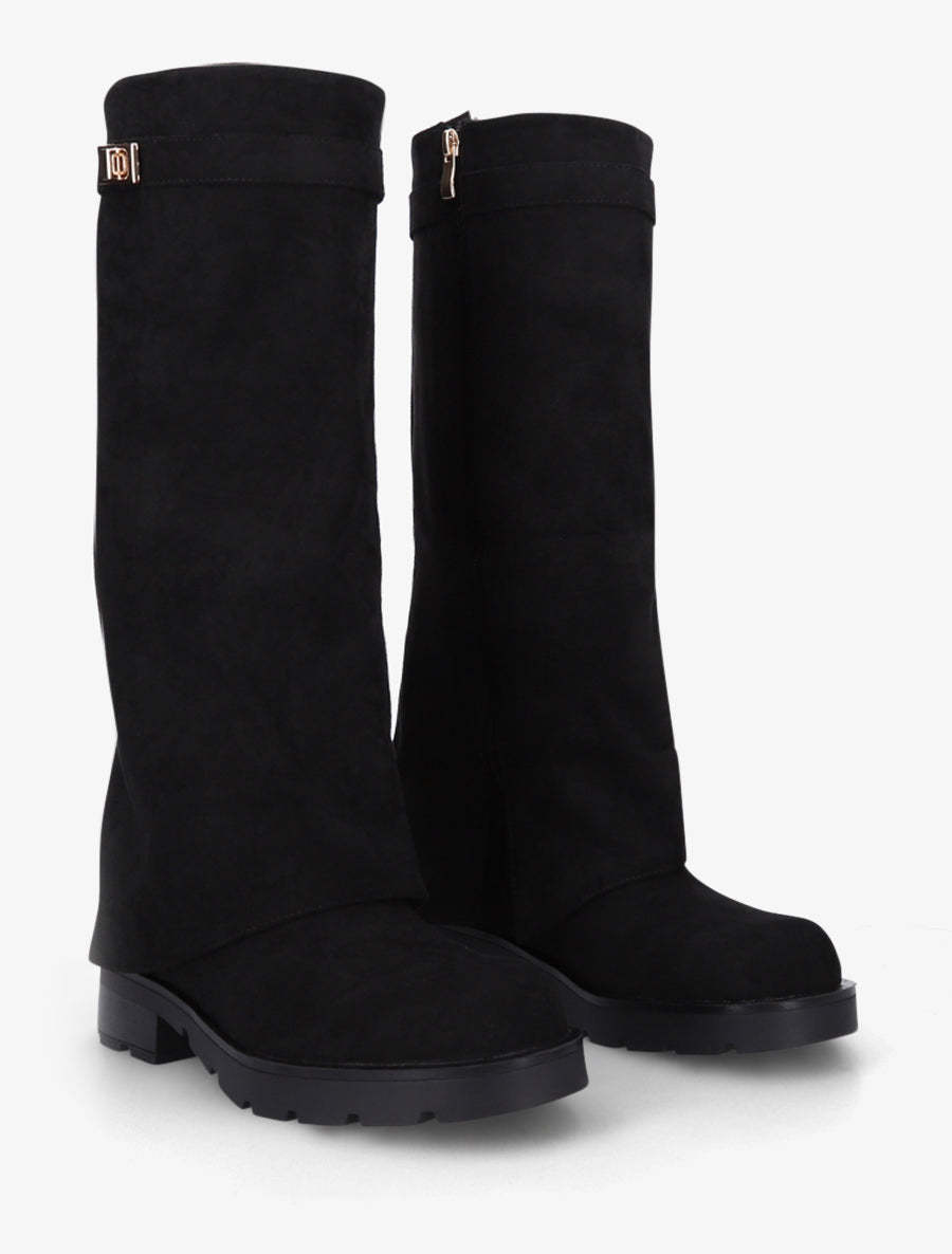 Bottes renversées en suédine - Noir - 4