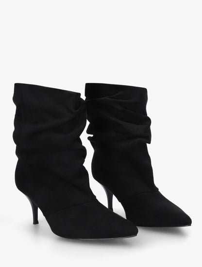 Bottines froncées en suédine à bouts pointus - Noir - 4