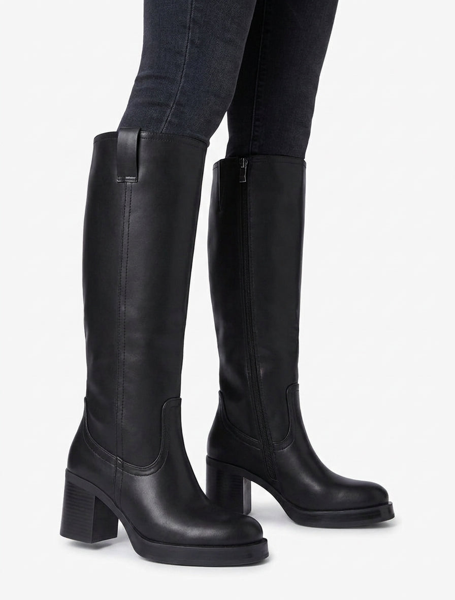 Stiefel aus Kunstleder mit Blockabsatz - Schwarz