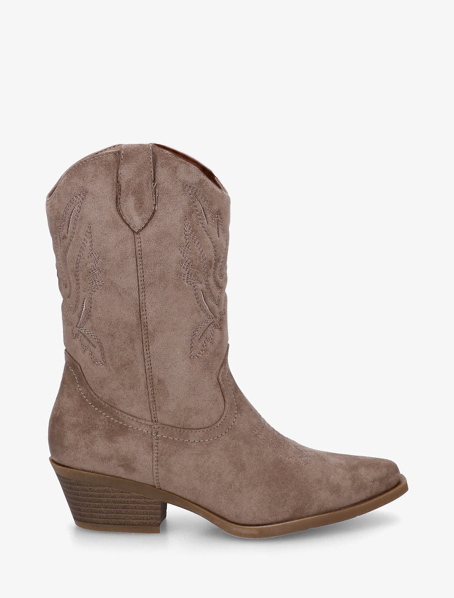Bottines style santiags en suédine - Taupe - 1