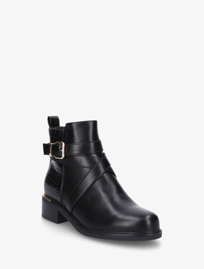 Bottines imprimé croco à sangles croisées - Noir - 2