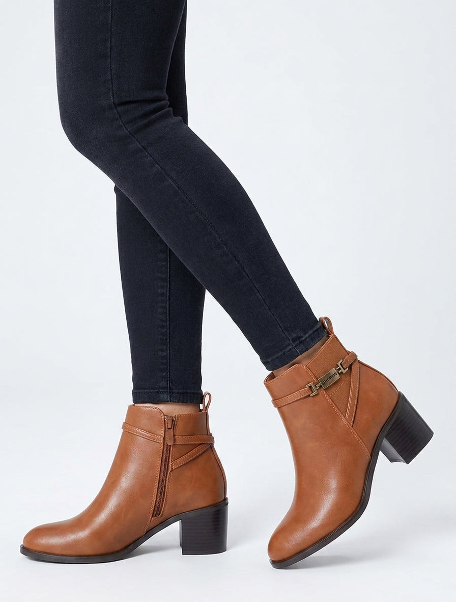 Elastische Stiefeletten aus Kunstleder - Kamel