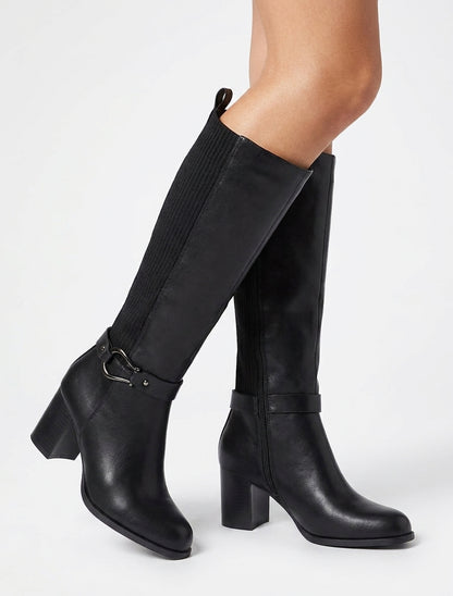 Einfarbige Stiefel aus zwei Materialien - Schwarz