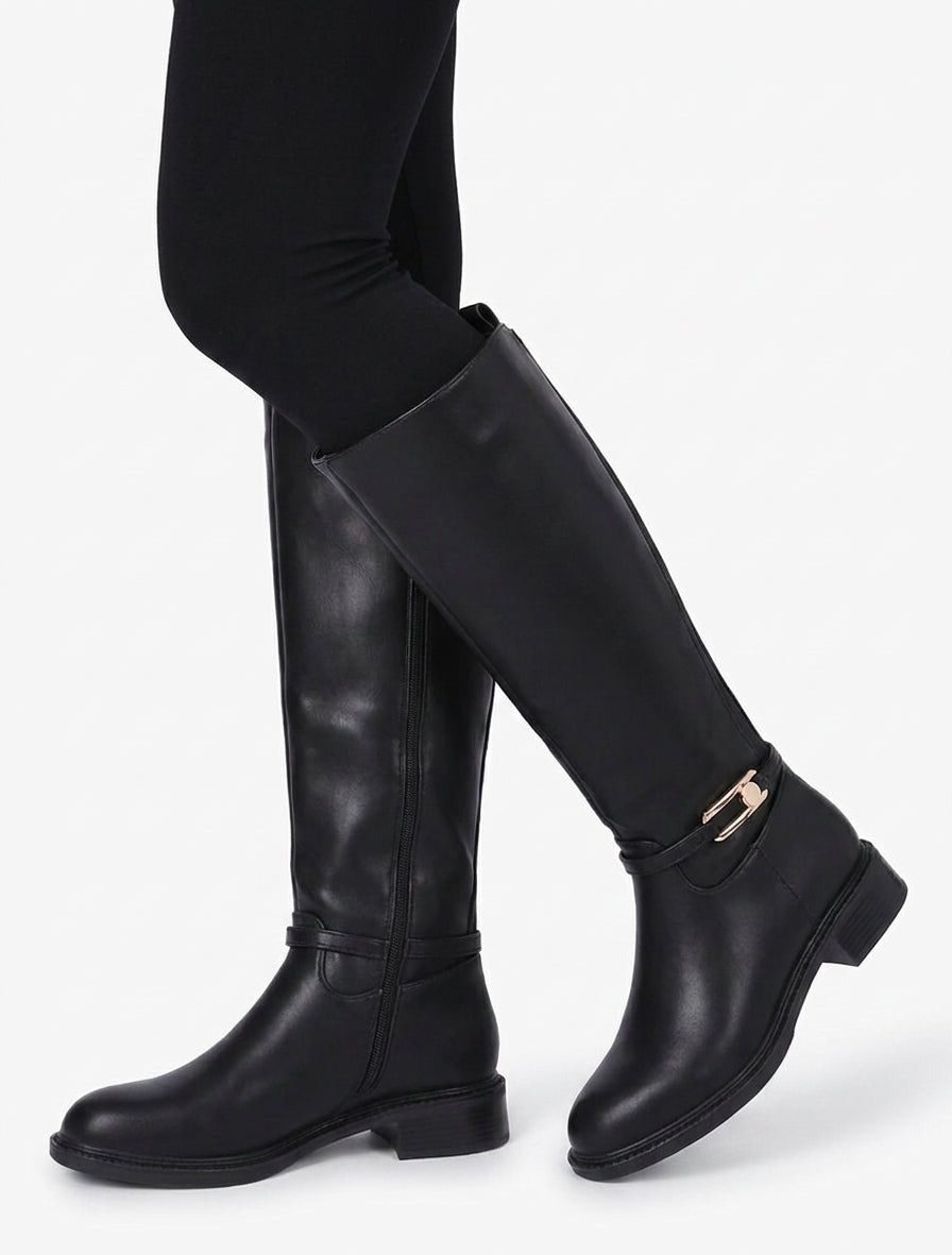 Elastische Stiefel aus Kunstleder - Schwarz