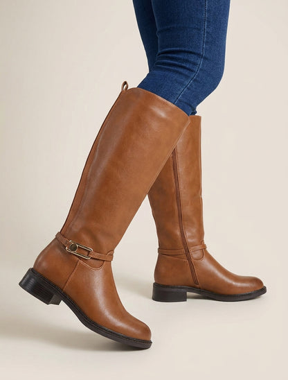 Elastische Stiefel aus Kunstleder - Kamel