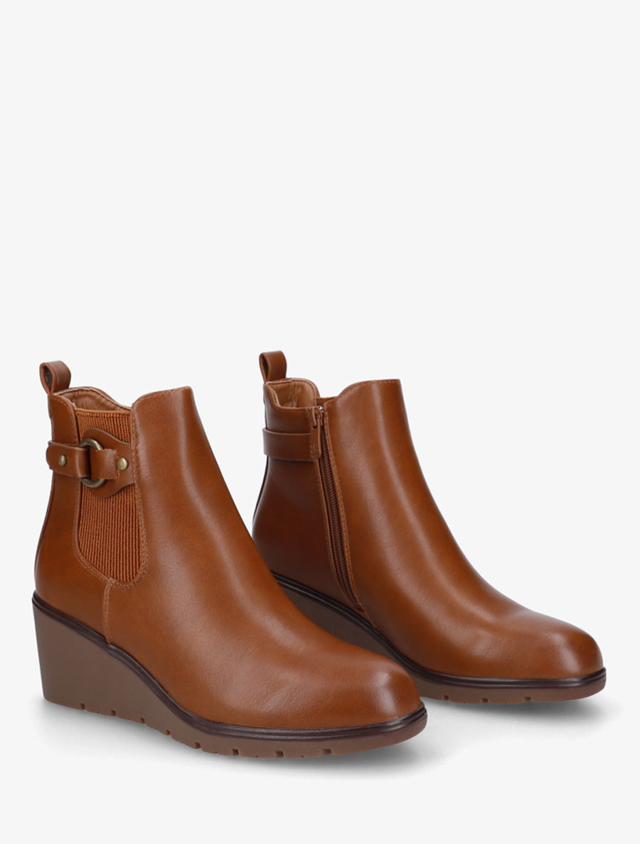 Bottines compensées en simili à boucle ronde - Camel - 4