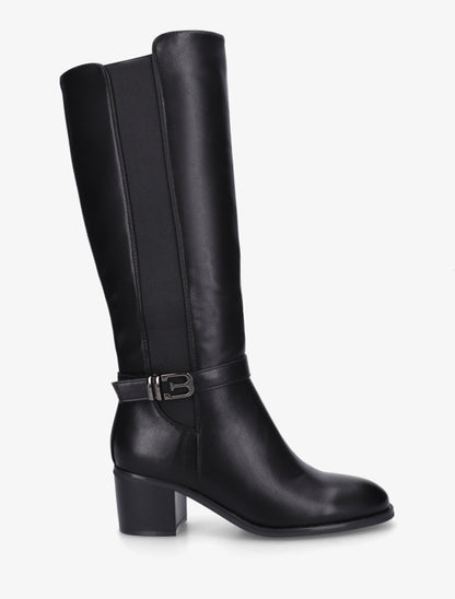Bottes élastiquées en simili à boucle fantaisie - Noir - 1