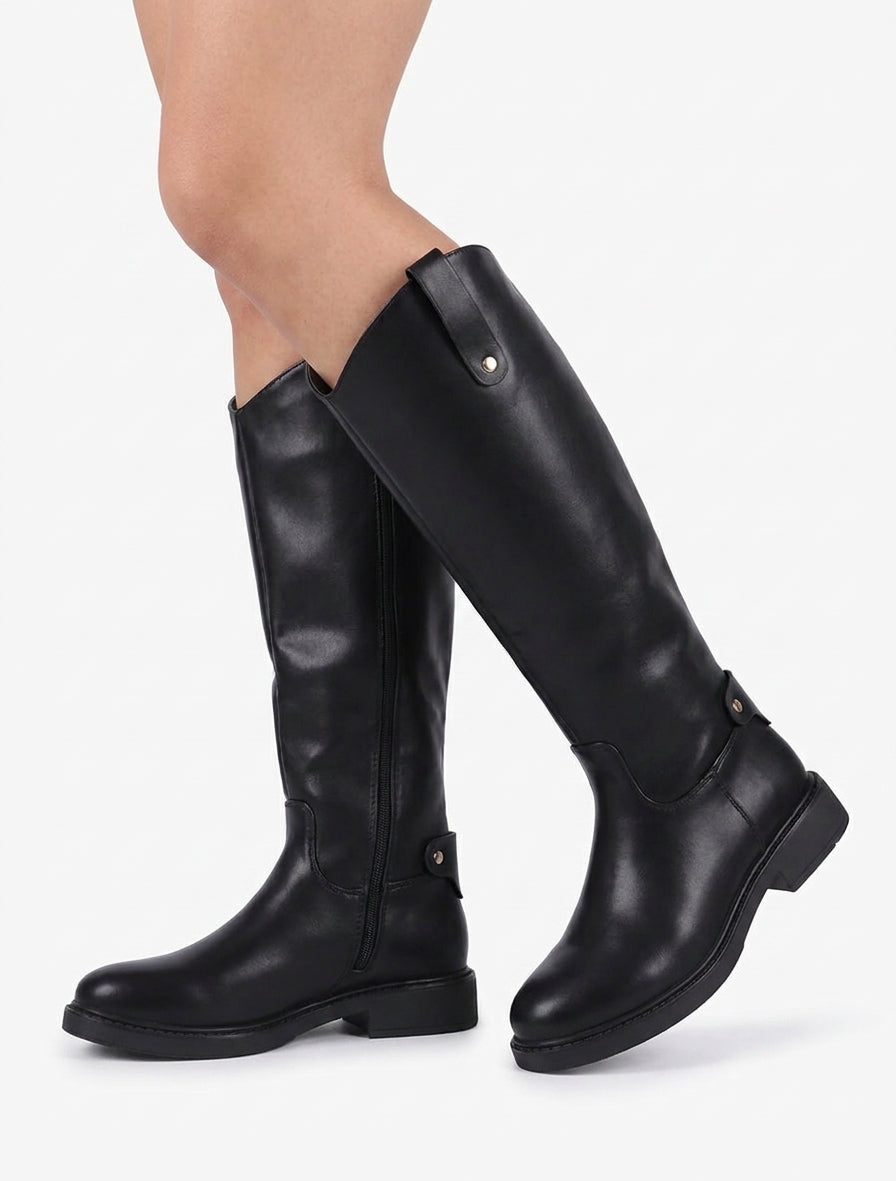 Reitstiefel im Lederimitat-Stil - Schwarz