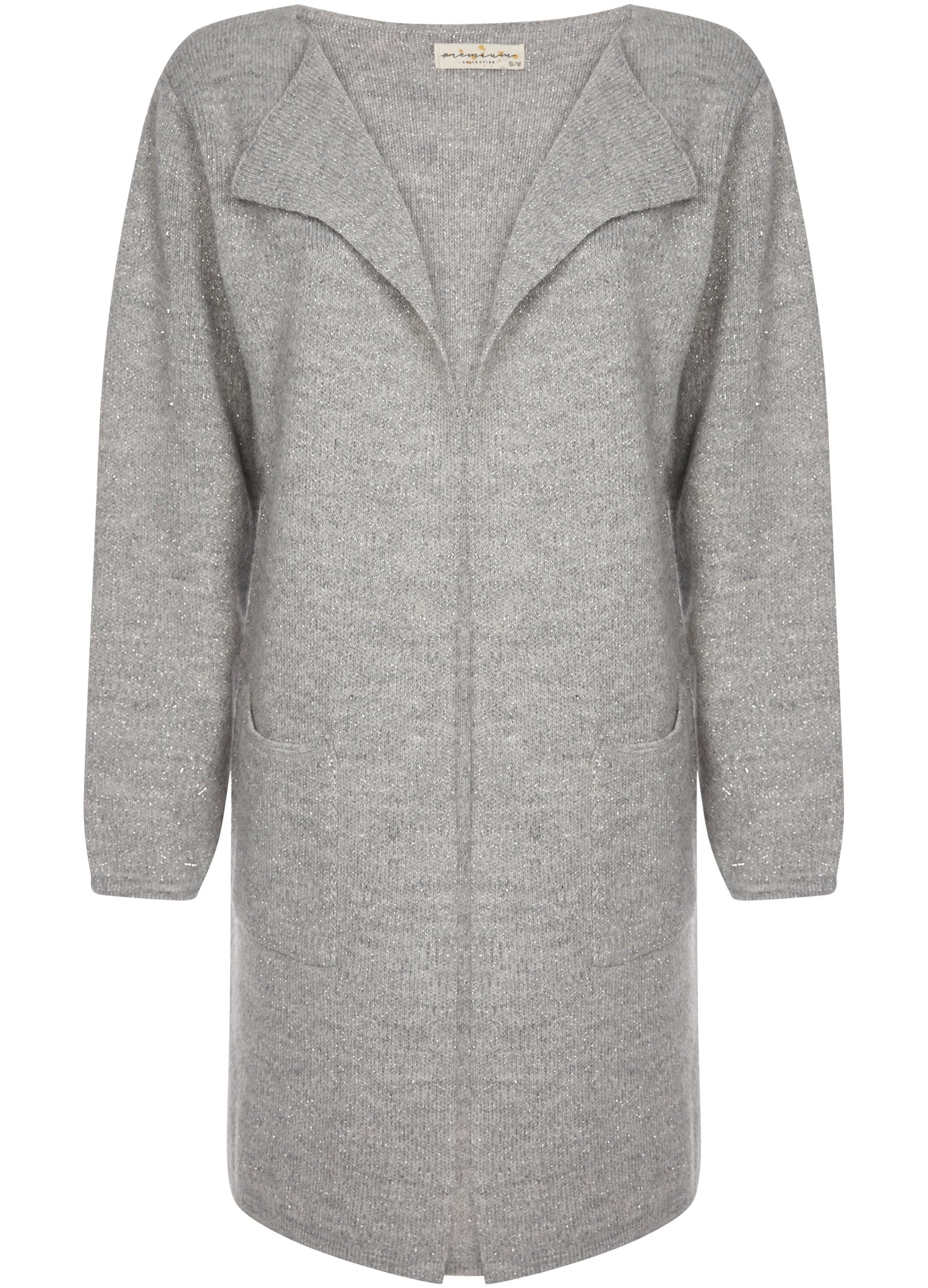 Gilet long à fils argentés - Gris - 1