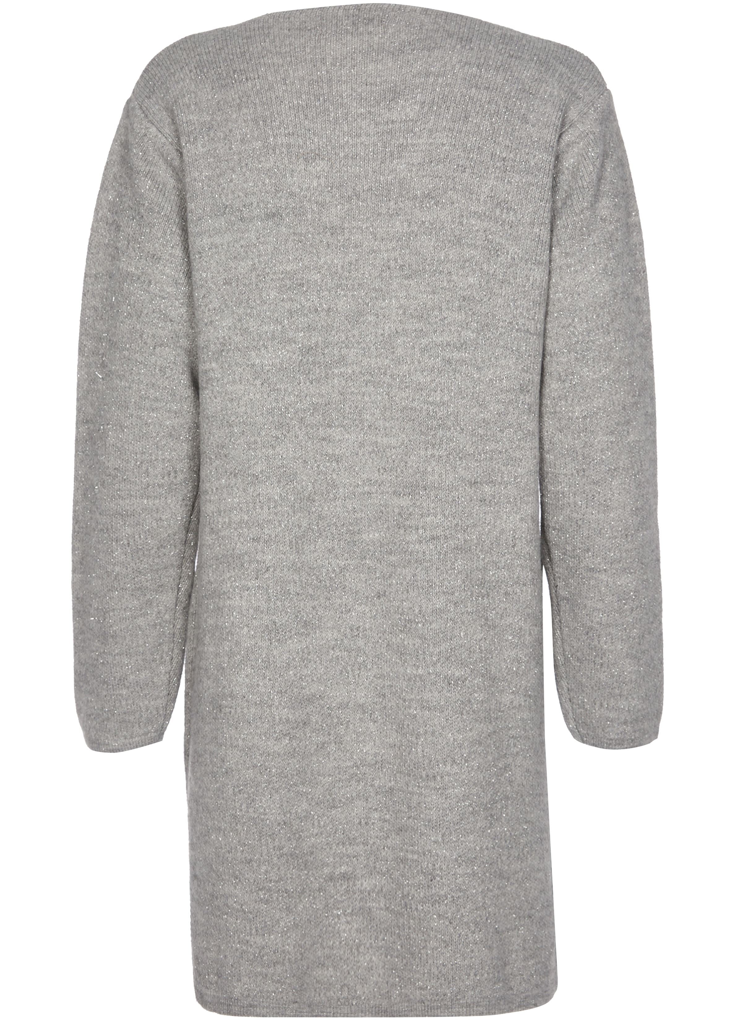 Gilet long à fils argentés - Gris - 2