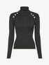 Pull côtelé à col roulé et boutons décoratifs - Noir - 1