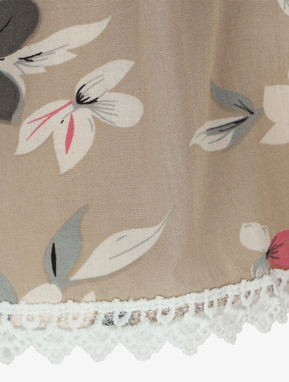 Short imprimé été fleuri à bords en crochet - Beige - 3