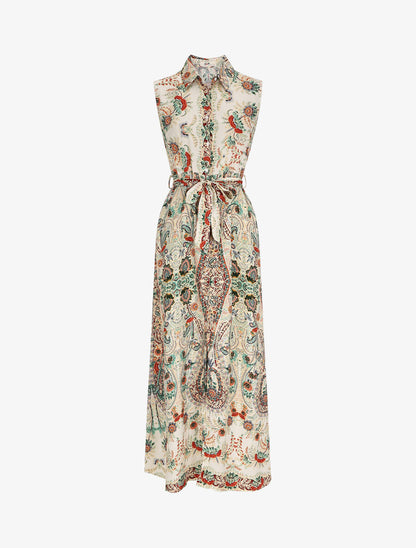 Robe chemise longue imprimé floral stylisé - Beige - 1