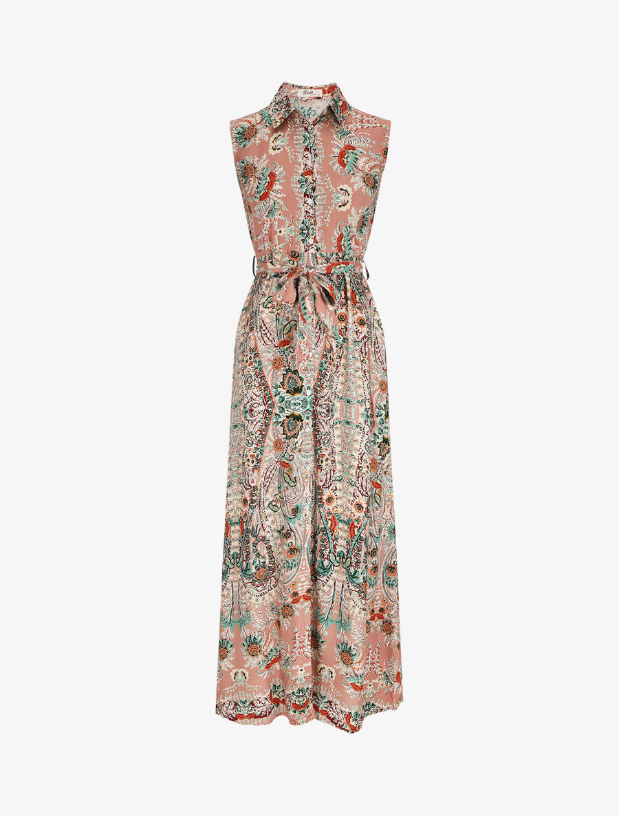 Robe chemise longue imprimé floral stylisé - Vieux rose - 2