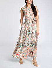 Robe chemise longue imprimé floral stylisé - Vieux rose - 5