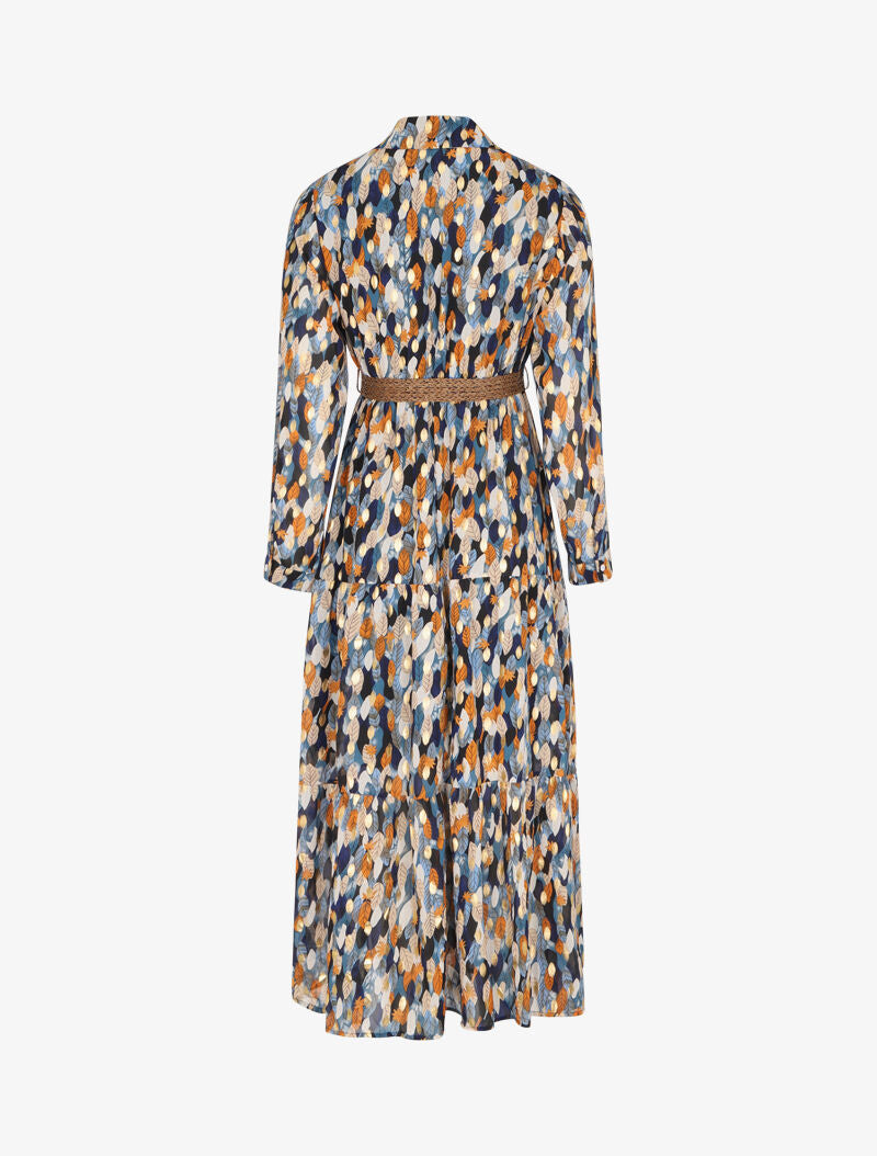 Robe longue à motif feuilles stylisées - Bleu marine - 2