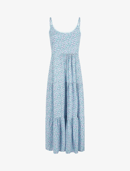 Robe longue à imprimé petites roses - Bleu ciel - 4
