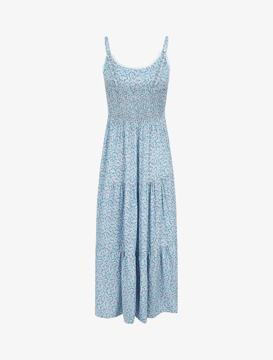 Robe longue à imprimé petites roses - Bleu ciel - 2
