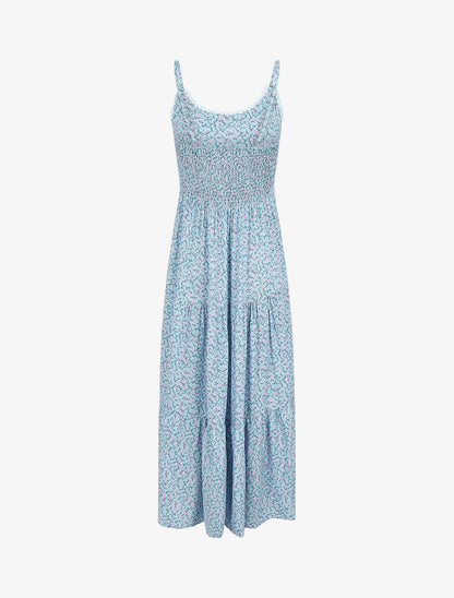 Robe longue à imprimé petites roses - Bleu ciel - 2
