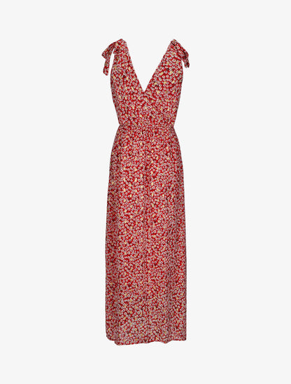 Robe bretelles à noeud imprimé marguerites - Rouge - 2