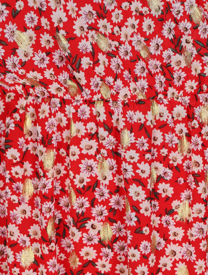 Robe bretelles à noeud imprimé marguerites - Rouge - 3