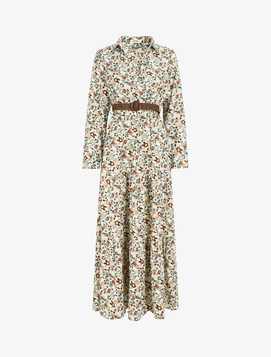 Robe longue imprimé floral - Écru - 4