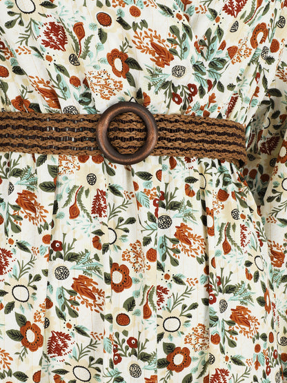 Robe longue imprimé floral - Écru - 3