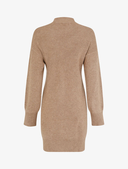 Robe pull à manches boutonnées - Camel - 2