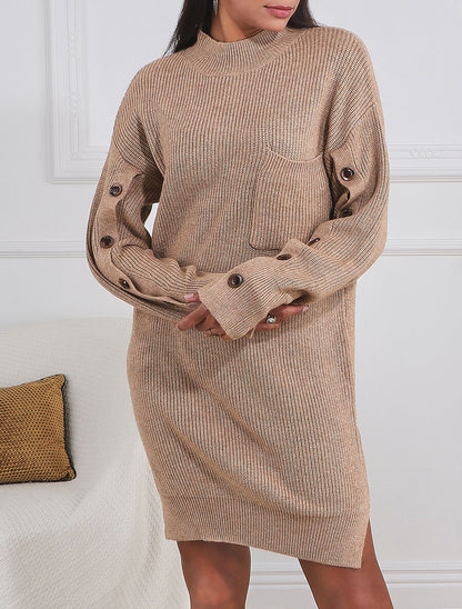 Robe pull à manches boutonnées - Camel - 6