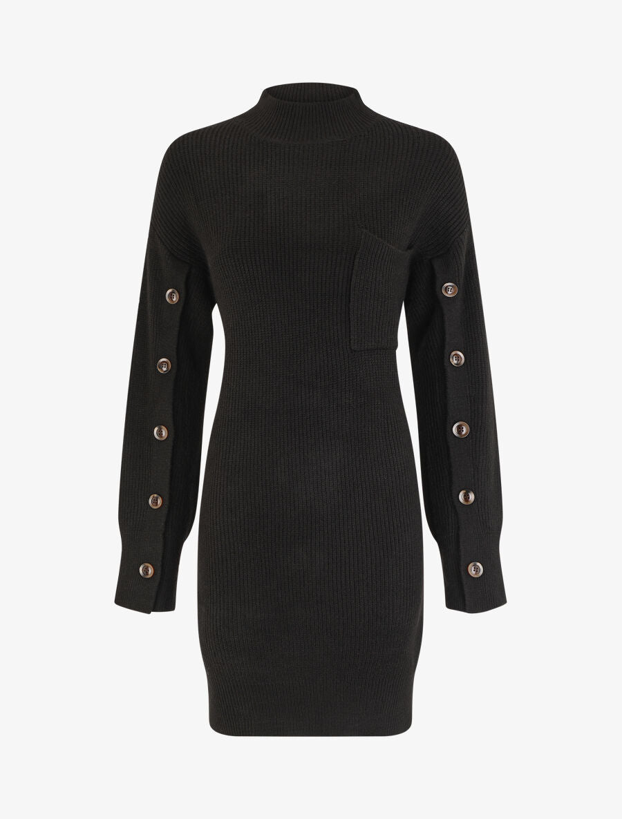 Robe pull à manches boutonnées - Noir - 1