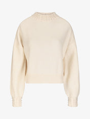 Pull col à perles - Beige - 5
